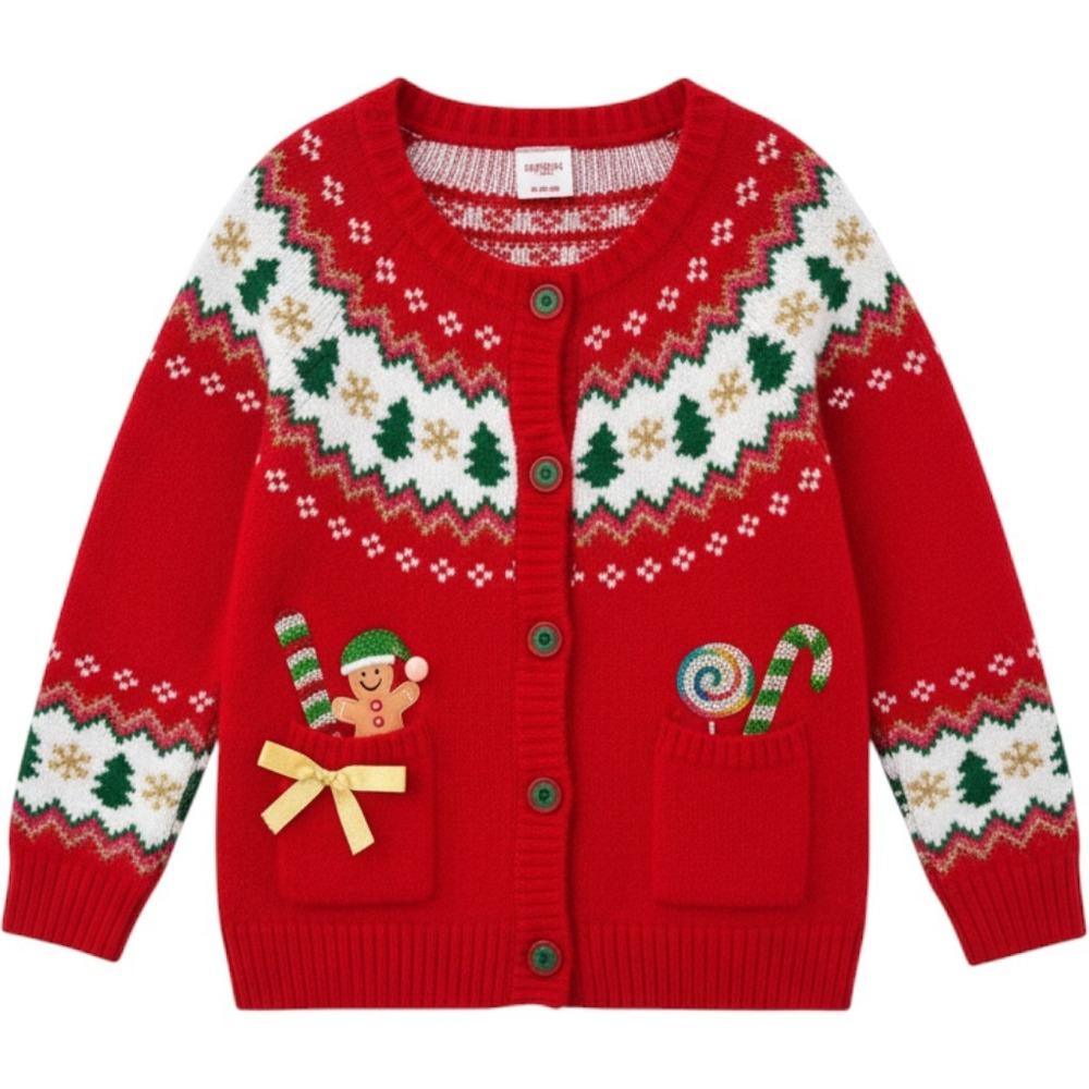 Holiday Time Womens Christmas Cardigan Sweater Red Fair Isle Gingerbread XL